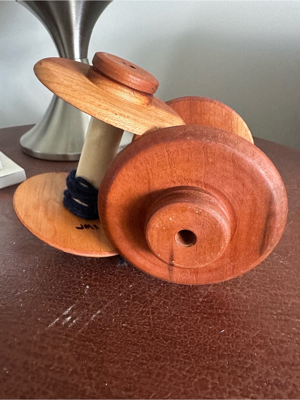 Vintage Large Wooden Textile Spools Bobbins Set of 2 Primitive Farmhouse
